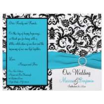 Blue, White, and Black Damask Wedding Program Flyer Design