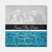 Blue white black floral wedding magnets