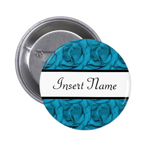 Blue white black floral wedding pinback button