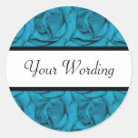 Blue white black floral wedding round sticker