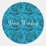 Blue white black floral wedding round sticker