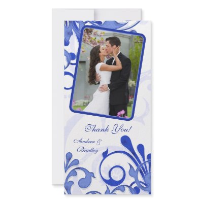 Blue & White Floral Wedding Thank You Photo Card by wasootch