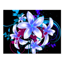 Blue & White Flowers Magenta Grunge Swirls & Splat Post Cards
