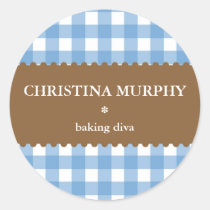 blue white gingham homemade food label seal stickers