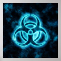 Blue-White Glow Biohazard Symbol Poster