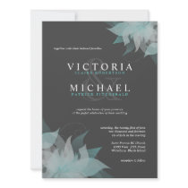 Blue White & Grey Floral Wedding Invitations