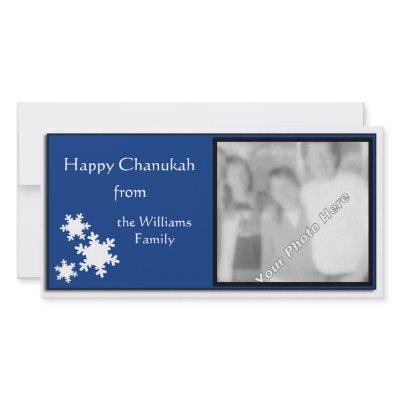 Blue & White Snowflake Photo Hanukkah Card by debinSC