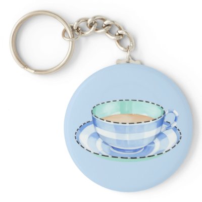 Blue White Teacup blue Keychain by floatinglemons