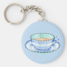 Blue White Teacup blue Keychain