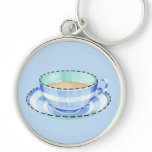 Blue White Teacup blue Premium Keychain
