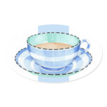 Blue White Teacup white blue Oval Sticker