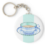 Blue White Teacup white green Keychain