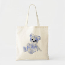 Blue & White Teddy Bear Tote Bag