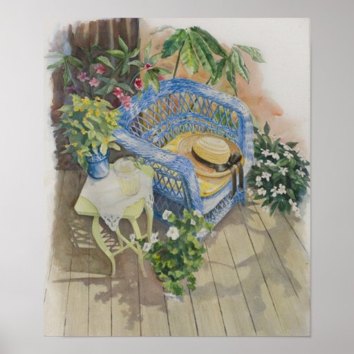 Blue Wicker Watercolor-Medium Posters