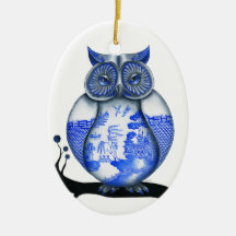 Blue Willow Owl Christmas Tree Ornaments