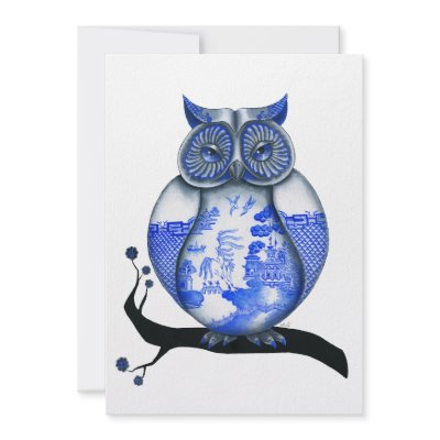 Blue Willow Owl Invite by redrevvy