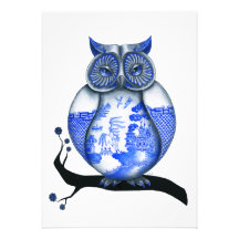 Blue Willow Owl Invite