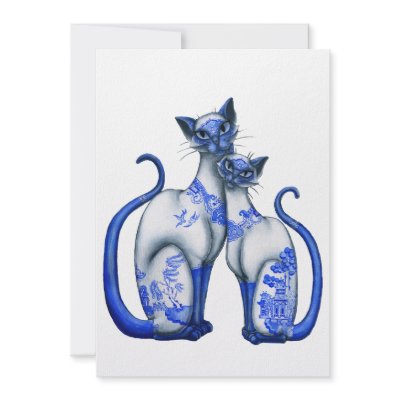 Blue Willow Siamese Cats Invitation by redrevvy