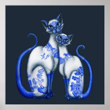 Blue Willow Siamese Cats Posters