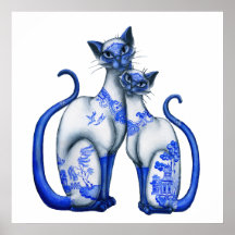 Blue Willow Siamese Cats Posters