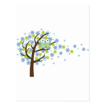 Blue Windy Tree Owl Post Card
