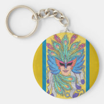 Blue Wing Mardi Gras Mask Keychain