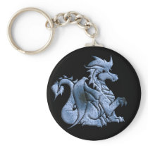 Blue Winged Dragon Black Keychain