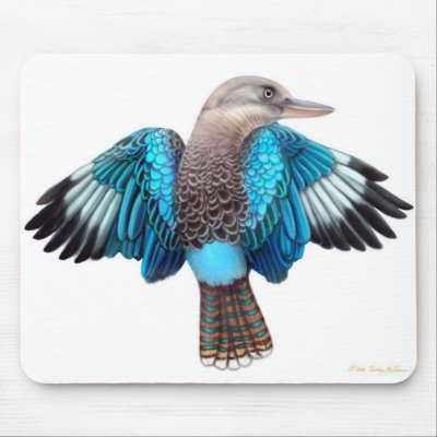 Blue Winged Kookaburra Mousepad by twopurringcats