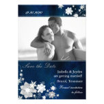 Blue Winter Photo Wedding Floral Save the Date Announcement