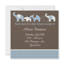 Blue with Brown Elephant Baby Shower Invitations