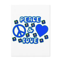 Blue with Flowers Peace and Love Design Post Cards