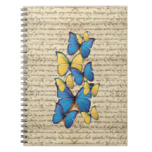 Blue & yellow butterrflies spiral note books