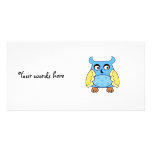 Blue yellow owl with blue polka dots picture card