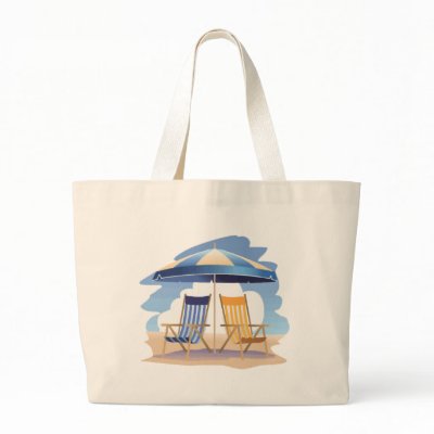 Blue & Yellow Striped Beach Chairs & Umbrella Tote Bags by ElainePlesser