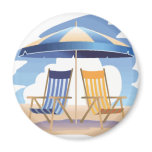 Blue & Yellow Striped Beach Chairs & Umbrella