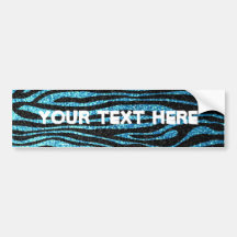 Blue zebra print (faux glitter bling) bumper stickers