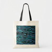 Blue zebra print (faux glitter bling) tote bags