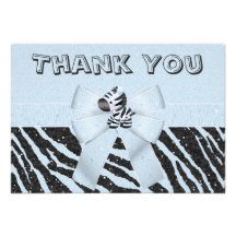 Blue Zebra & Printed Bow Glitter Look Thank You Personalized Invite