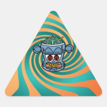 Blue zombie monkey on orange green stripes stickers