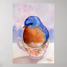 Bluebird Teacup Watercolor Print