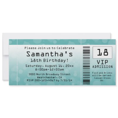 BlueGreen Ticket Invitations by CustomInvites