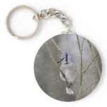 Bluejay in the snow keychain