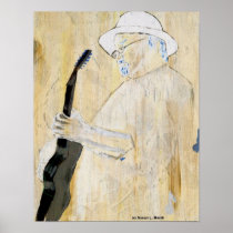 Blues Guitarist Painting in Orange and browns