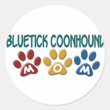 BLUETICK COONHOUND MOM Paw Print Round Stickers