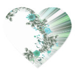 Bluish and Grey floral design on stripped pattern Heart Sticker