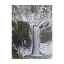 Blurry Waterfall Surrounded by a Snowy Forest Post Card