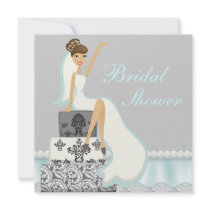 Blushing Brunette Damask Cake Bridal Shower Invite