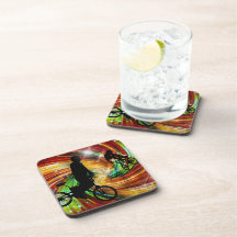 BMXers in Red and Orange Grunge Swirls Drink Coasters