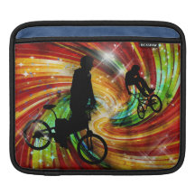 BMXers in Red and Orange Grunge Swirls iPad Sleeves