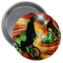 BMXers in Red and Orange Grunge Swirls Pin